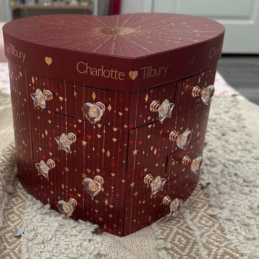 Charlotte Tilbury Red Heart-Shaped Box with Gold Accents